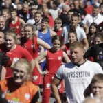 11.06.2022. Kielce, Targi Kielce. I Międzynarodowe Targi Boksu. Ustanowienie rekordu Polski w jednoczesnym treningu / Jarosław Kubalski / Radio Kielce