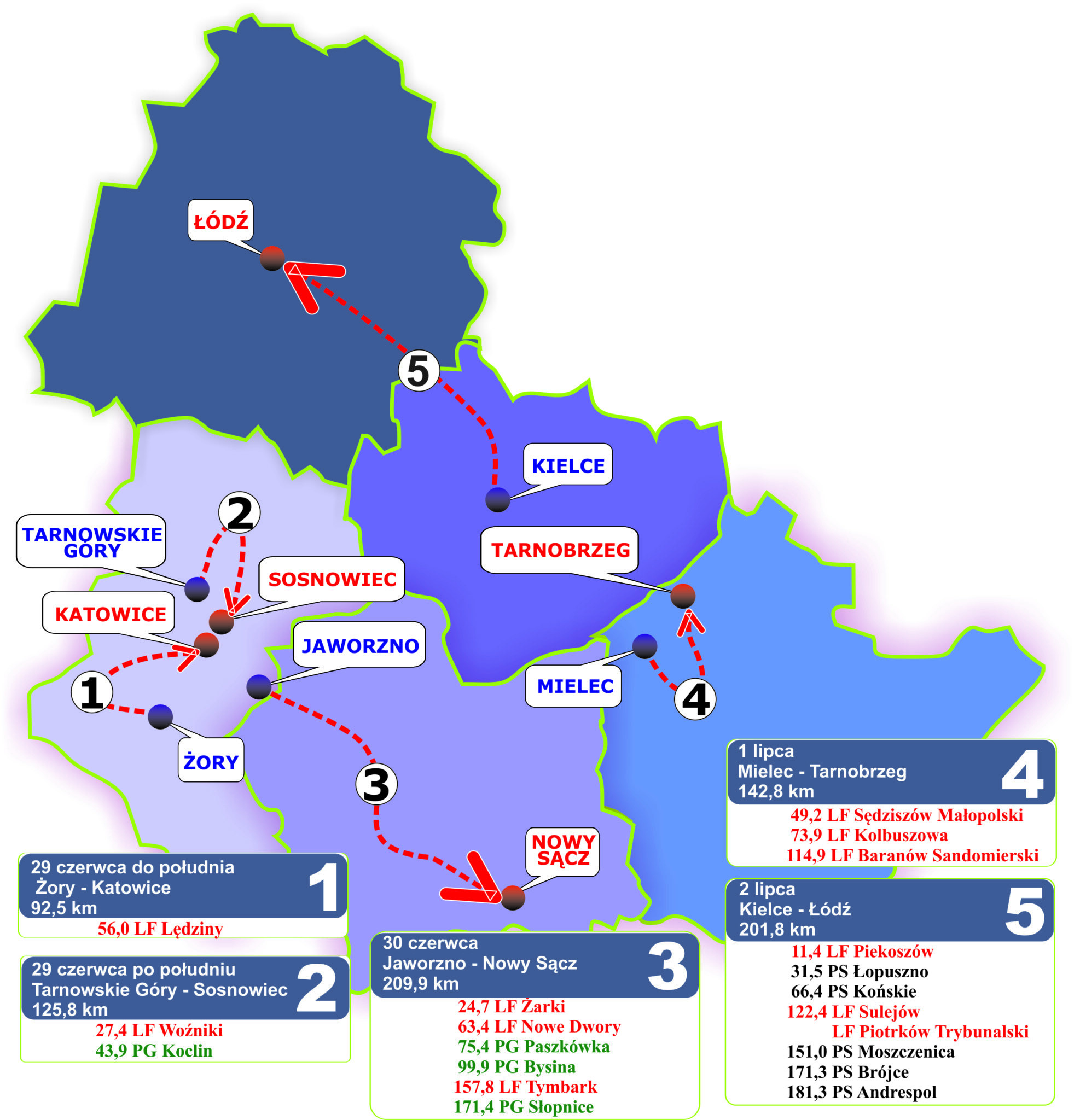 Mapa przebiegu 33. Międzynarodowego Wyścigu Solidarności i Olimpijczyków / Fot. materiały organizatora