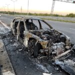 18.06.2022. Trasa S7 koło Skarżyska-Kamiennej. Pożar auta / Fot. Wiktor Taszłow - Radio Kielce