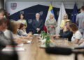 18.07.2022. Kielce. Konferencja w sprawie projektu "Świętokrzyskie dla Ukrainy". Na zdjęciu (od lewej): Elżbieta Korus - dyrektor Regionalnego Ośrodka Polityki Społecznej, Andrzej Bętkowski - marszałek województwa Świętokrzyskiego, Renata Janik - wicemarszałek województwa świętokrzyskiego, Katarzyna Kubicka - dyrektor departamentu wdrażania EFS / Fot. Wiktor Taszłow - Radio Kielce