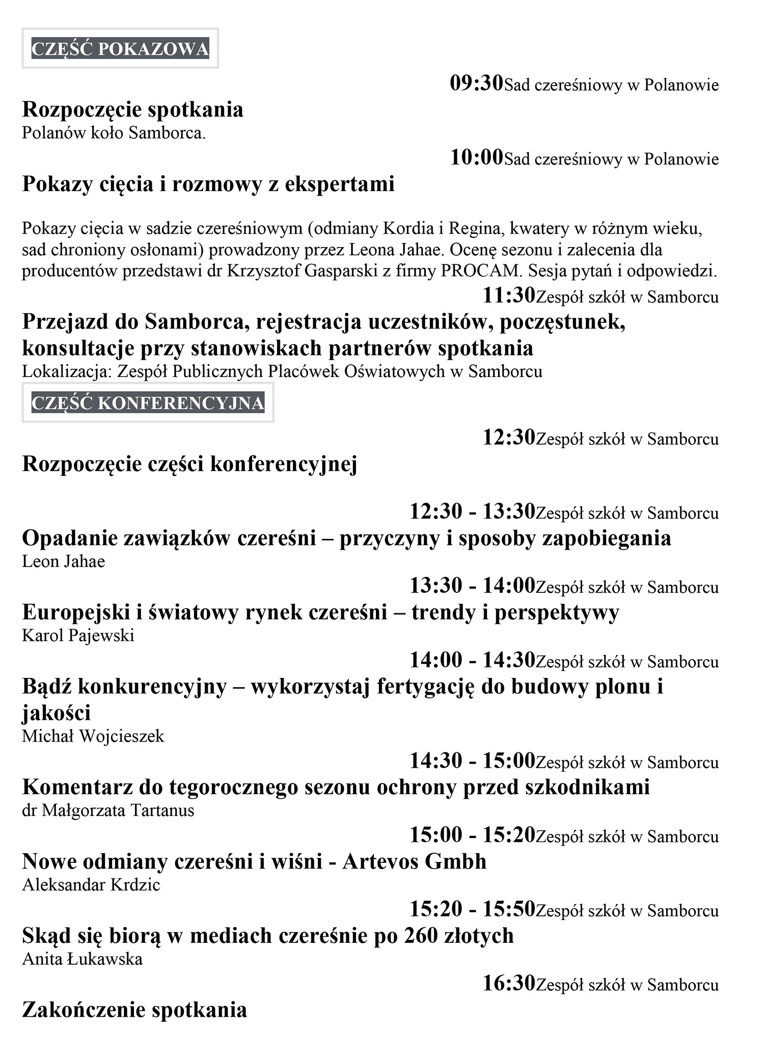 Letnie pokazy czereśniowe - Radio Kielce Program Letnich Pokazów Czereśniowych