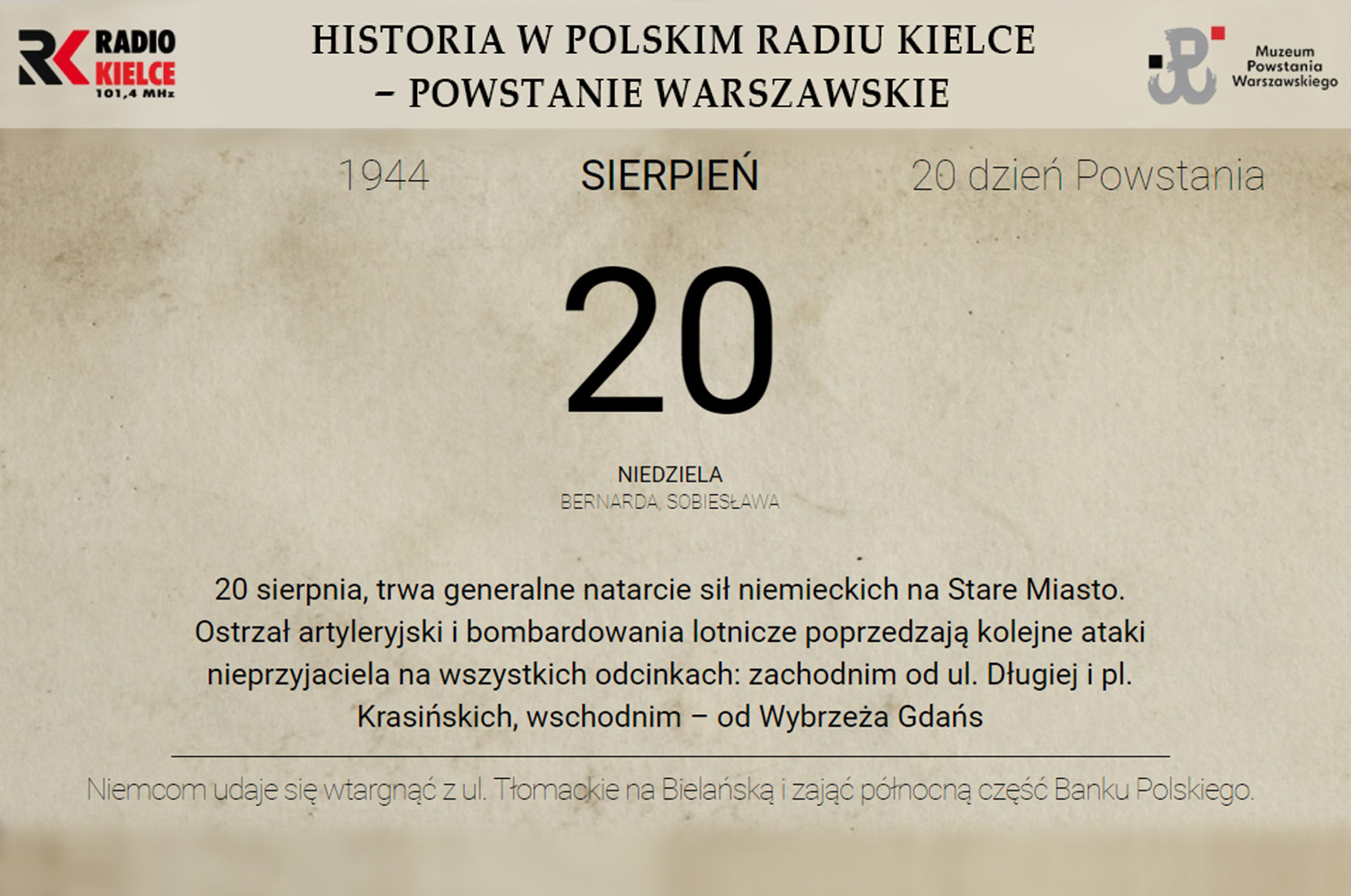 Powstanie Warszawskie - 20 sierpnia 1944 roku - Radio Kielce