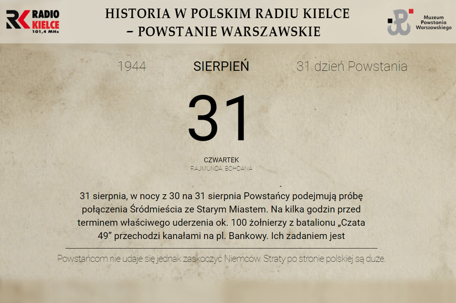 Powstanie Warszawskie - 31 sierpnia 1944 roku - Radio Kielce