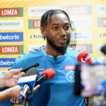 01.08.2022. Kielce. Konferencja prasowa Łomży Industrii Kielce. Na zdjęciu: Benoit Kounkoud / Fot. Piotr Kwaśniewski - Radio Kielce