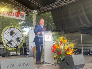 15.08.2022. Klimontów. Dożynki gminne. Na zdjęciu poseł PiS Marek Kwitek - członek sejmowej komisji rolnictwa/ Fot. Grażyna Szlęzak - Radio Kielce