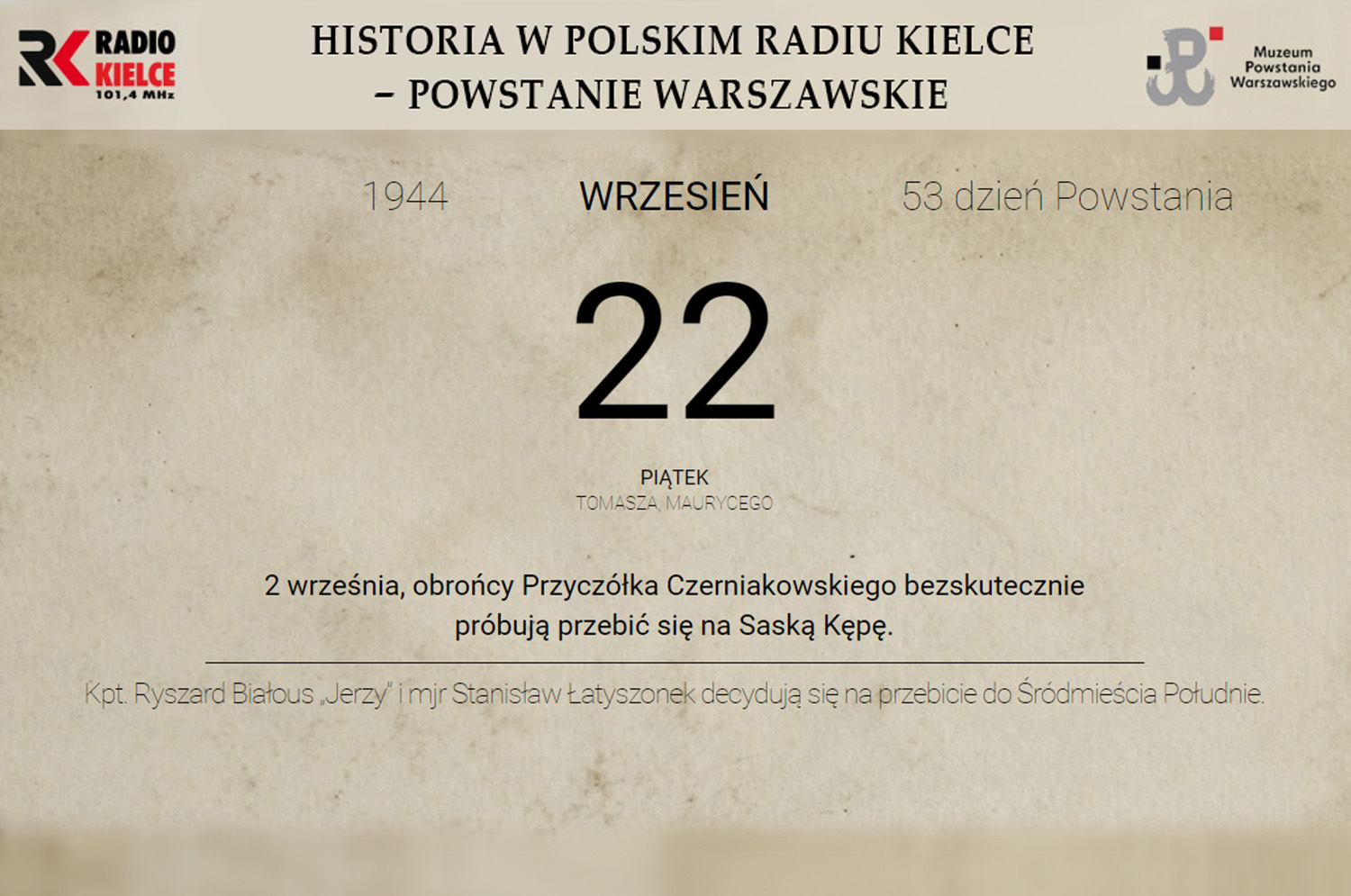 Powstanie Warszawskie - 22 września 1944 roku - Radio Kielce