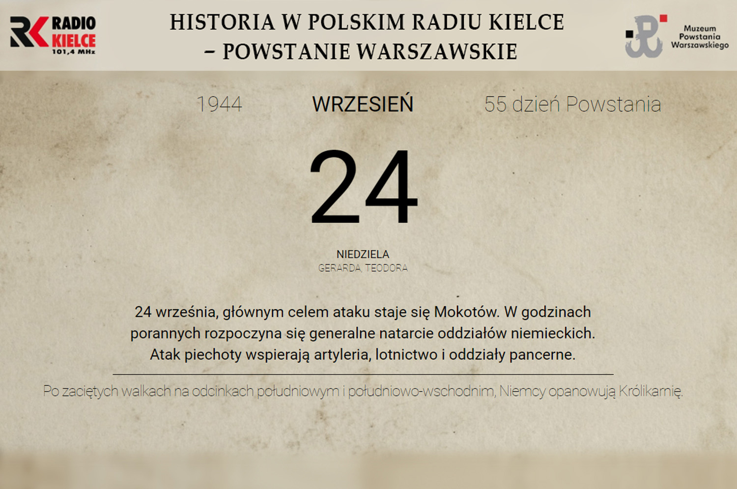 Powstanie Warszawskie - 24 września 1944 roku - Radio Kielce