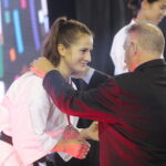 25.09.2022. Kielce. Finałowe walki VII Mistrzostw Świata Karate w Kategoriach Wagowych. Na zdjęciu: Ruta Brazdzionyte - Litwa / Fot. Wiktor Taszłow - Radio Kielce