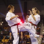 24.09.2022. Kielce. Mistrzostwa Świata Karate w Kategoriach Wagowych. Na zdjęciu: Inga Mikstaite - Litwa, Lili Mezo - Węgry / Fot. Wiktor Taszłow - Radio Kielce