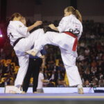 24.09.2022. Kielce. Mistrzostwa Świata Karate w Kategoriach Wagowych. Na zdjęciu: Inga Mikstaite - Litwa, Lili Mezo - Węgry / Fot. Wiktor Taszłow - Radio Kielce