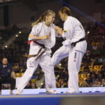 24.09.2022. Kielce. Mistrzostwa Świata Karate w Kategoriach Wagowych. Na zdjęciu: Inga Mikstaite - Litwa, Lili Mezo - Węgry / Fot. Wiktor Taszłow - Radio Kielce