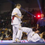 24.09.2022. Kielce. Mistrzostwa Świata Karate w Kategoriach Wagowych. Na zdjęciu: Inga Mikstaite - Litwa, Lili Mezo - Węgry / Fot. Wiktor Taszłow - Radio Kielce