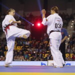 24.09.2022. Kielce. Mistrzostwa Świata Karate w Kategoriach Wagowych. Na zdjęciu: Inga Mikstaite - Litwa, Lili Mezo - Węgry / Fot. Wiktor Taszłow - Radio Kielce