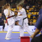 24.09.2022. Kielce. Mistrzostwa Świata Karate w Kategoriach Wagowych. Na zdjęciu: Inga Mikstaite - Litwa, Lili Mezo - Węgry / Fot. Wiktor Taszłow - Radio Kielce