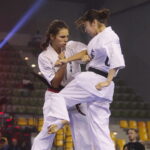 24.09.2022. Kielce. Mistrzostwa Świata Karate w Kategoriach Wagowych. Na zdjęciu: Camille Haddouche - Francja, Ramu Amikawa - Japonia / Fot. Wiktor Taszłow - Radio Kielce