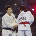 24.09.2022. Kielce. Mistrzostwa Świata Karate w Kategoriach Wagowych. Na zdjęciu: Yuna Mokudai - Japonia, Anna Bojda - Polska / Fot. Wiktor Taszłow - Radio Kielce