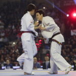 24.09.2022. Kielce. Mistrzostwa Świata Karate w Kategoriach Wagowych. Na zdjęciu: Yuna Mokudai - Japonia, Anna Bojda - Polska / Fot. Wiktor Taszłow - Radio Kielce