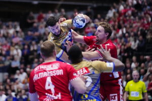 28.09.2022. Aalborg. Mecz 3. kolejki EHF Champions League Aalborg Handball - Łomża Industria Kielce. / Fot. Bo Amstrup - PAP/EPA.