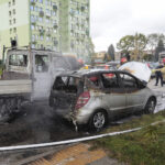 04.10.2022. Kielce. Pożar samochodów przy ul. Grunwaldzkiej / Fot. Wiktor Taszłow - Radio Kielce