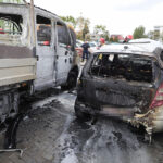 04.10.2022. Kielce. Pożar samochodów przy ul. Grunwaldzkiej / Fot. Wiktor Taszłow - Radio Kielce