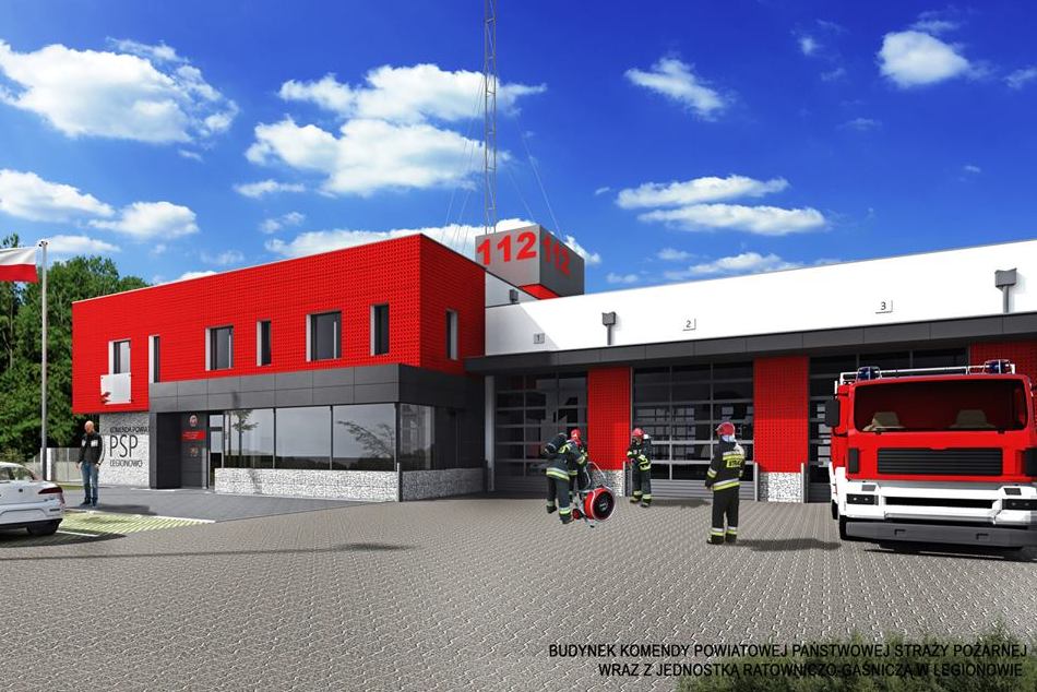 W Końskich powstanie nowa strażnica. Stara jest zbyt mała - Radio Kielce Końskie. Budynek Powiatowej Państwowej Straży Pożarnej. Wizualizacja / źródło: PSP Legionowo