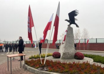 10.11.2022. Sandomierz. Patriotyczna instalacja stanęła na rondzie w prawobrzeżnej części miasta / Fot. Grażyna Szlęzak - Radio Kielce