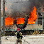 13.11.2022. Kielce. Dworzec PKP. Pożar wagonu / Fot. Piotr Kwaśniewski - Radio Kielce