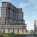 Wizualizacja wieżowca, który ma powstać w pobliżu dawnych terenów Exbudu, u zbiegu ulicy Świętokrzyskiej i Alei Solidarności w Kielcach / źródło: Detan Kielce