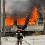 13.11.2022. Kielce. Dworzec PKP. Pożar wagonu / Fot. Piotr Kwaśniewski - Radio Kielce