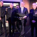 03.12.2022. Konary. 55. Barbórka Grupy Azoty Siarkopol. Na zdjęciu (od lewej): Łukasz Komendera - prezes zarządu – dyrektor generalny Grupy Azoty Kopalnie i Zakłady Chemiczne Siarki „Siarkopol”, Andrzej Zieliński - członek zarządu, Piotr Wawrzyk - sekretarz stanu w Ministerstwie Spraw Zagranicznych, Wojciech Sagan - członek zarządu Grupy Azoty „Siarkopol” / Fot. Marta Gajda-Kruk - Radio Kielce