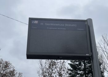 Ostrowiec Świętokrzyski. Dynamiczna informacja pasażerska na ulicy Sienkiewicza / Fot. Emilia Sitarska – Radio Kielce