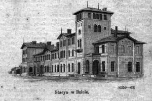 Stacja Bzin. Drzeworyt na podstawie wykonanego pod koniec października 1884 roku zdjęcia warszawskiego fotografa Konrada Brandela