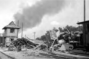 Nastawnia Skarżysko Północne zniszczona wskutek bombardowania we wrześniu 1939 roku
