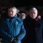 26.01.2023. Bodzentyn. Wizyta prezydenta RP Andrzeja Dudy. Na zdjęciu (od lewej): Zbigniew Koniusz - wojewoda świętokrzyskie, Andrzej Bętkowski - marszałek województwa świętokrzyskiego. / Fot. Wiktor Taszłow - Radio Kielce