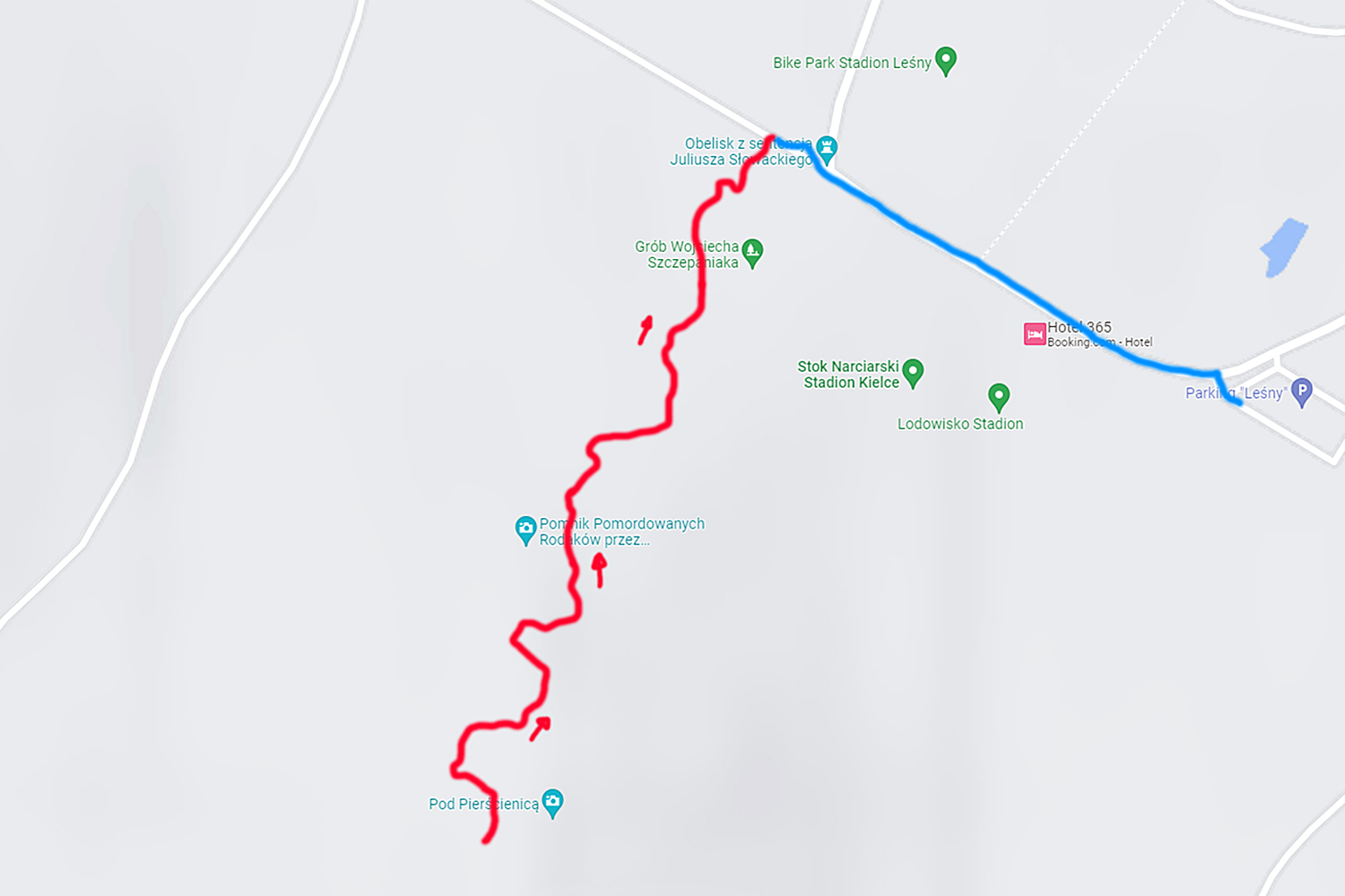 Kielce. Mapa przebiegu leśnej ścieżki do ekstremalnej jazdy rowerowej single track / oprac. Wiktor Taszłow - Radio Kielce