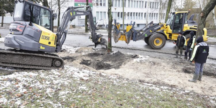 01.02.2023. Kielce. Przesadzanie drzew przy skrzyżowaniu ul. Karczówkowskiej i Jagiellońskiej / Fot. Jarosław Kubalski - Radio Kielce