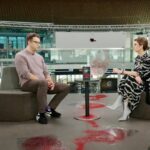 Poczytalnia TV. Na zdjęcuiu: Marcel Woźniak - autor książki „Rzeźnik z Lyonu” i red. Anna Roży – TVP3 Kielce / Fot. TVP3 Kielce