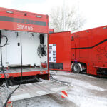 08.03.2023. Warszawa. Prezentacja mobilnych laboratoriów dla Państwowej Straży Pożarnej na parkingu MSWiA w Warszawie / Fot. PAP - Rafał Guz