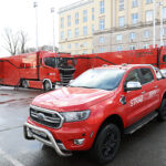 08.03.2023. Warszawa. Prezentacja mobilnych laboratoriów dla Państwowej Straży Pożarnej na parkingu MSWiA w Warszawie / Fot. PAP - Rafał Guz