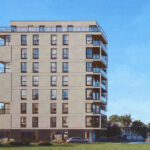 Wizualizacja wielorodzinnego budynku mieszkalnego z usługami i garażem podziemnym przy ul. Zbożowej w Kielcach / źródło: TRUST INVESTMENT S.A.