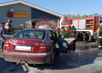 29.03.2023. Królewiec. Pożar auta. / Fot. Magdalena Galas-Klusek - Radio Kielce