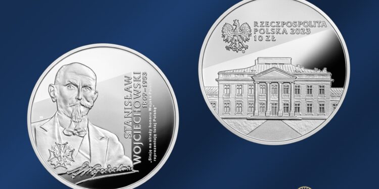 Srebrna moneta o nominale 10 zł z wizerunkiem Stanisława Wojciechowskiego / źródło: nbp.pl