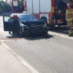 16.05.2023. Kielce. Skrzyżowanie ulicy Sandomierskiej i Morcinka. Zderzenie / Fot. PSP Kielce