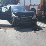 16.05.2023. Kielce. Skrzyżowanie ulicy Sandomierskiej i Morcinka. Zderzenie / Fot. PSP Kielce