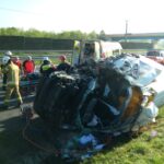 16.05.2023. Kajetanów. Dachowanie na trasie S7 / Fot. KM PSP Kielce