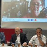 31.05.2023. Kielce. Okrągły stół Nowej Lewicy na temat problemów psychicznych dzieci i młodzieży. Na zdjęciu (od lewej): Krzysztof Chyb, Grzegorz Żmuda i Stanisław Nyk. / Fot. Michał Kita - Radio Kielce