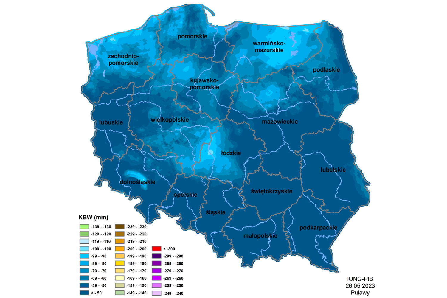Nie ma suszy rolniczej 2 Klimatyczny Bilans Wodny dla okresu od 21 marca do 20 maja 2023 roku / źródło: iung.pl