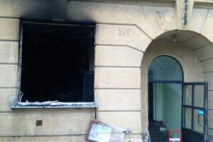 17.05.2023. Kielce. Pożaru w budynku po szpitalu MSWiA / źródło: KM PSP Kielce