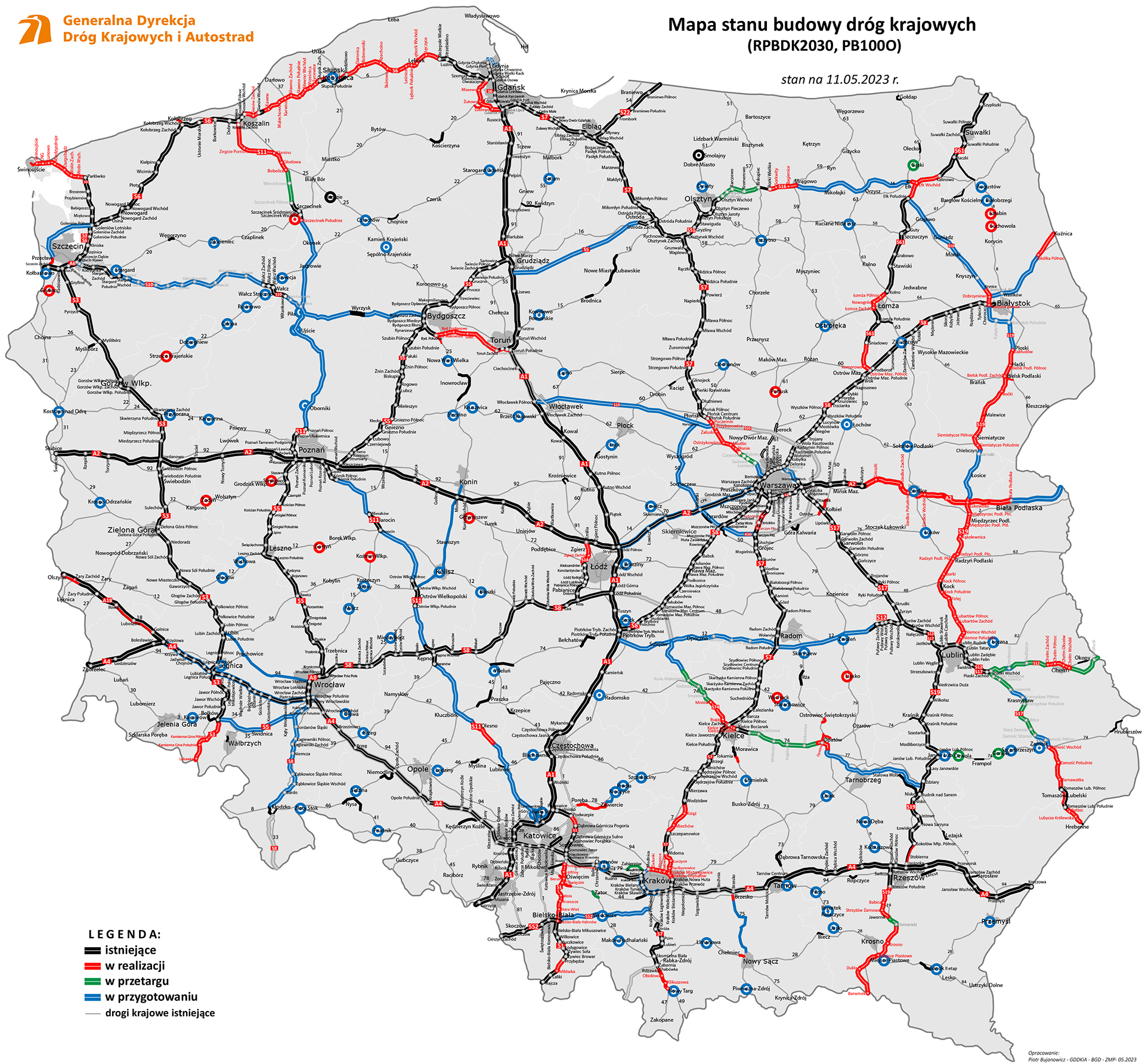 Mapa stanu budowy dróg krajowych / źródło: GDDKiA