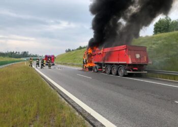 Pożar ciężarówki na trasie S7